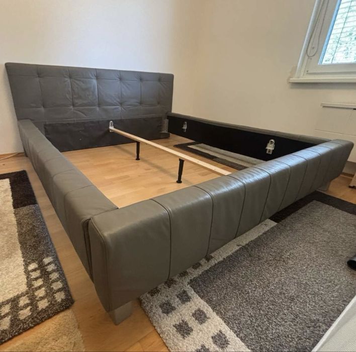 Pat matrimonial 200/180 piele gri