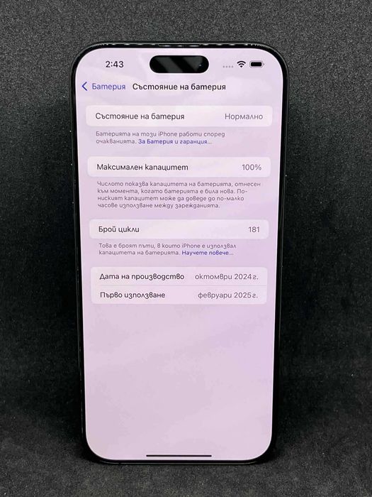 iPhone 16 Pro Max Black / 256GB / 100% Батерия / Като нов