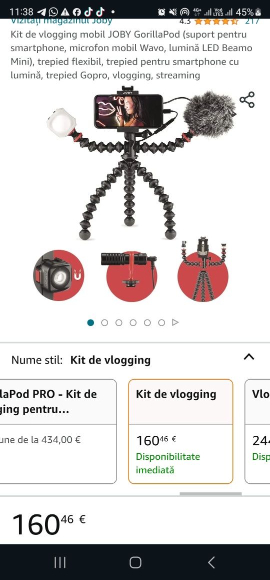 Kit de vlogging mobil JOBY GorillaPod (suport pentru smartphone