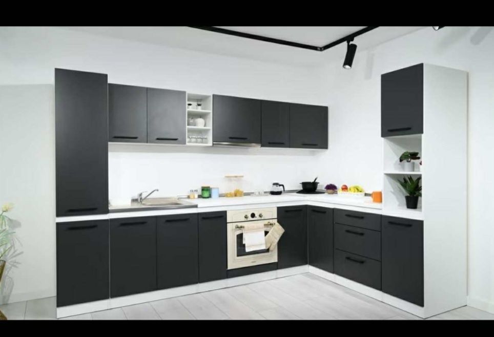 Mobila bucatarie gri antracit cu electrocasnice incluse