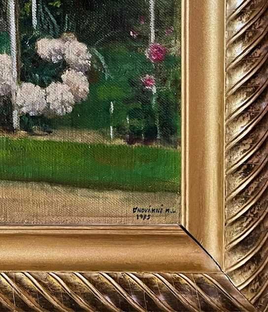 „PARC ÎNFLORIT” - Tablou VECHI, 1937, ulei/pnză/c 60x50cm semnat datat