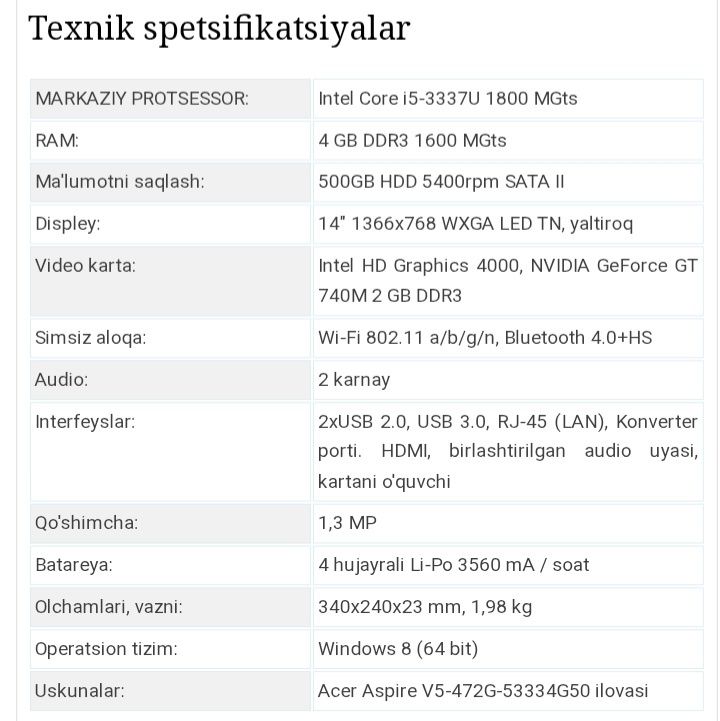 acer aspire v5-472G  pushti rang
