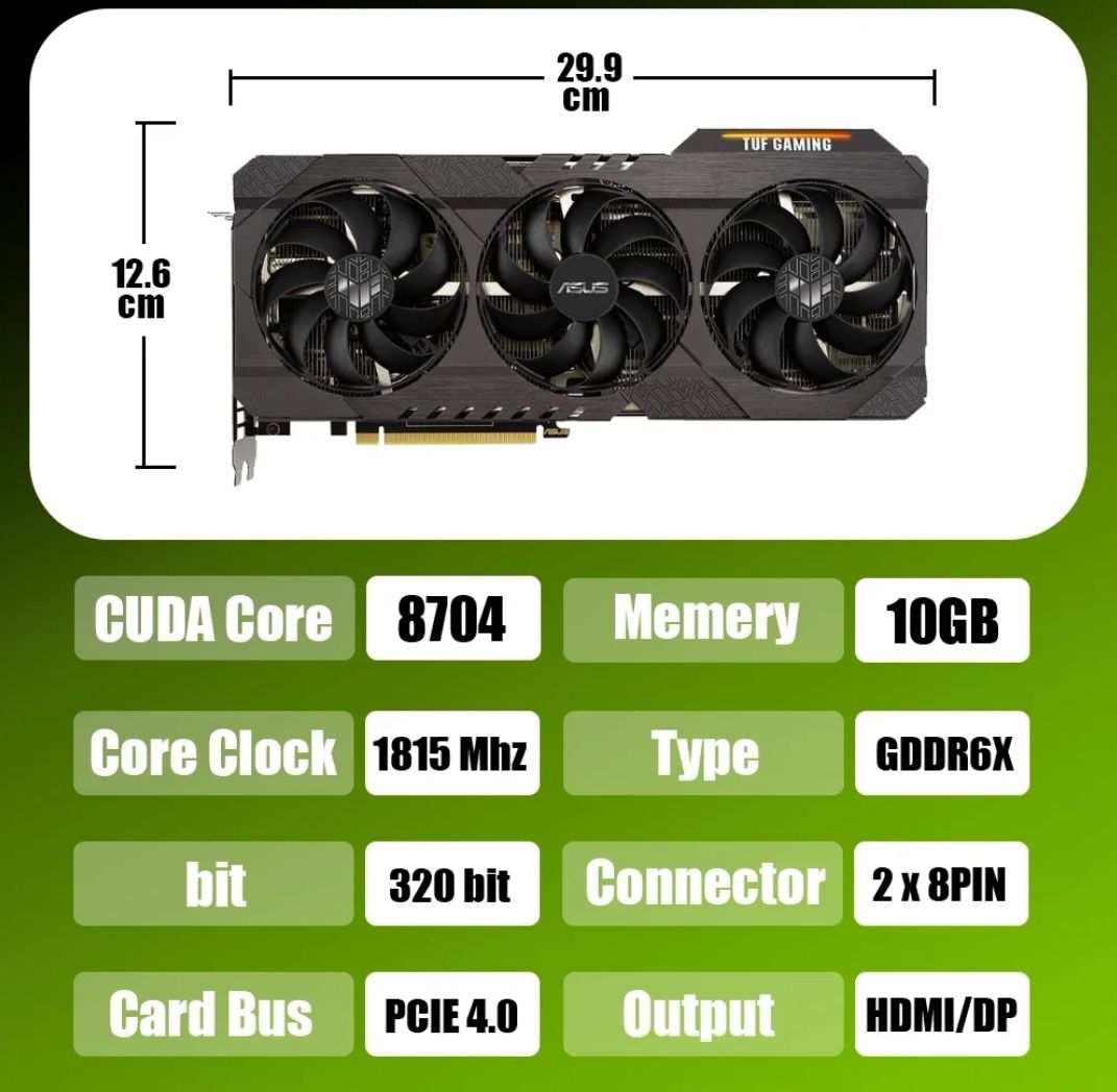 Видеокарта 10GB GPU NVIDIA RTX3080 PCIE4.0 320bit