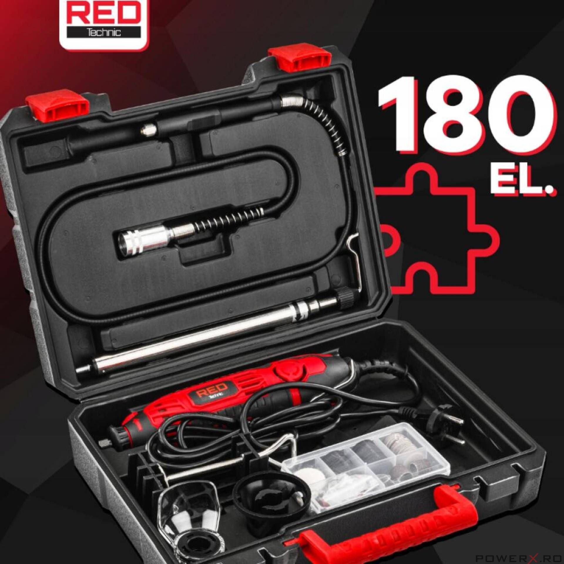 Mini polizor drept, 280 W, cu accesorii, Red Technic