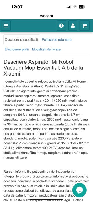 Aspirator Xiaomi Mi Robot Vacuum Mop Essenti