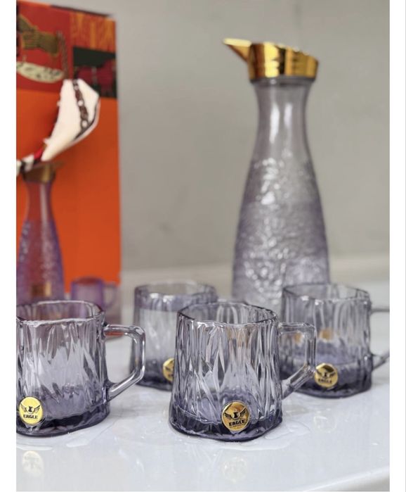 Кувшин подарочный стекло с 4 кружками