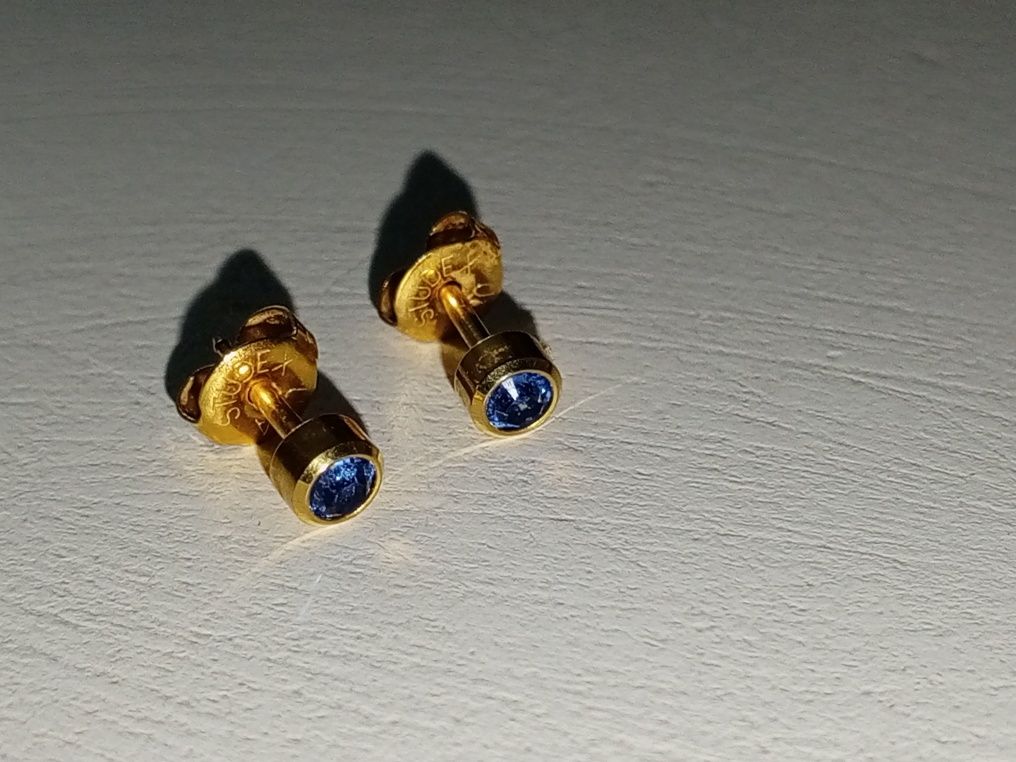 Серьги STUDEX медицинское золото, горный хрусталь