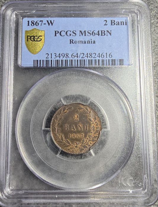 Moneda 2 bani 1867 MS64 Watt