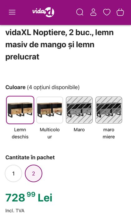 Noptiere lemn masiv mango