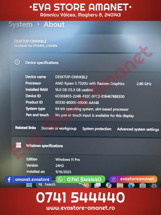 Laptop 15.6” ASUS VivoBook Go 14/15 AMD Ryzen 5 512GB 16GB RAM Win 11