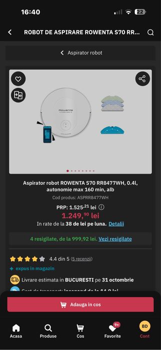 Aspirator robot ROWENTA încă în GARANȚIE!!! 800 lei Negociabil!!!