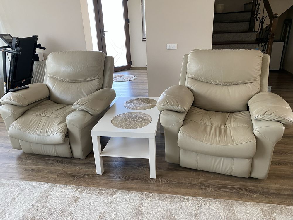 Set living Kring 3+1+1 cu recliner, piele naturala bej