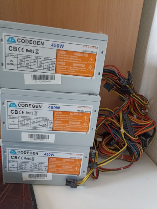 Блоки питания 350W / 400W / 450W / 500W, питание CPU 4+8 pin, GPU 6 pi