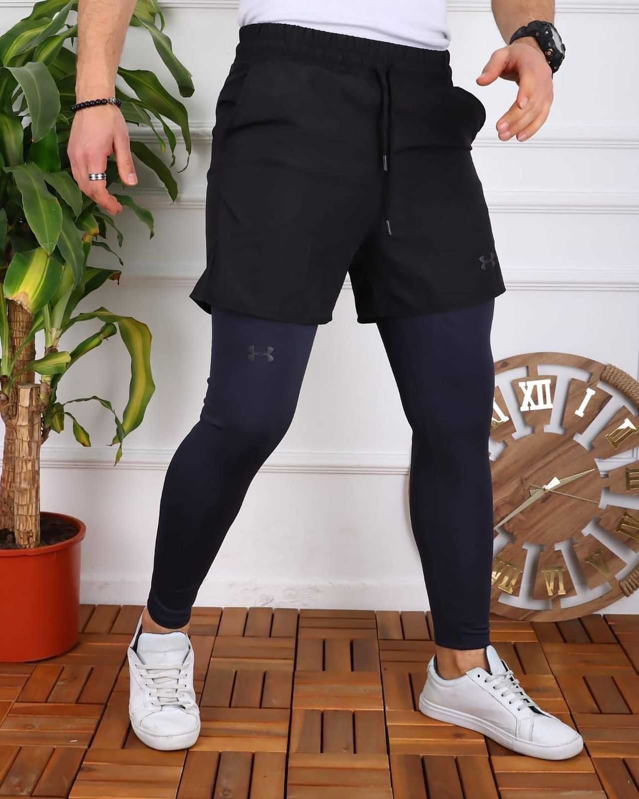 Nike мужские спортивные тайтсы 2в1, шорты штаны + лосины (2597)