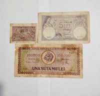 Bancnote 1 leu 1938; 5 lei 1920 Ferdinand l; 100.000 lei 1947 Mihai l