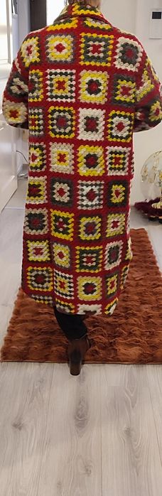 Cardigan croșetat, 100% lână, boho cu imprimeu floral, unicat