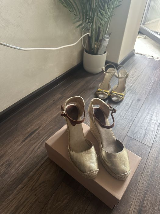 Sandale tip platforma , Mint& Berry, piele si panza