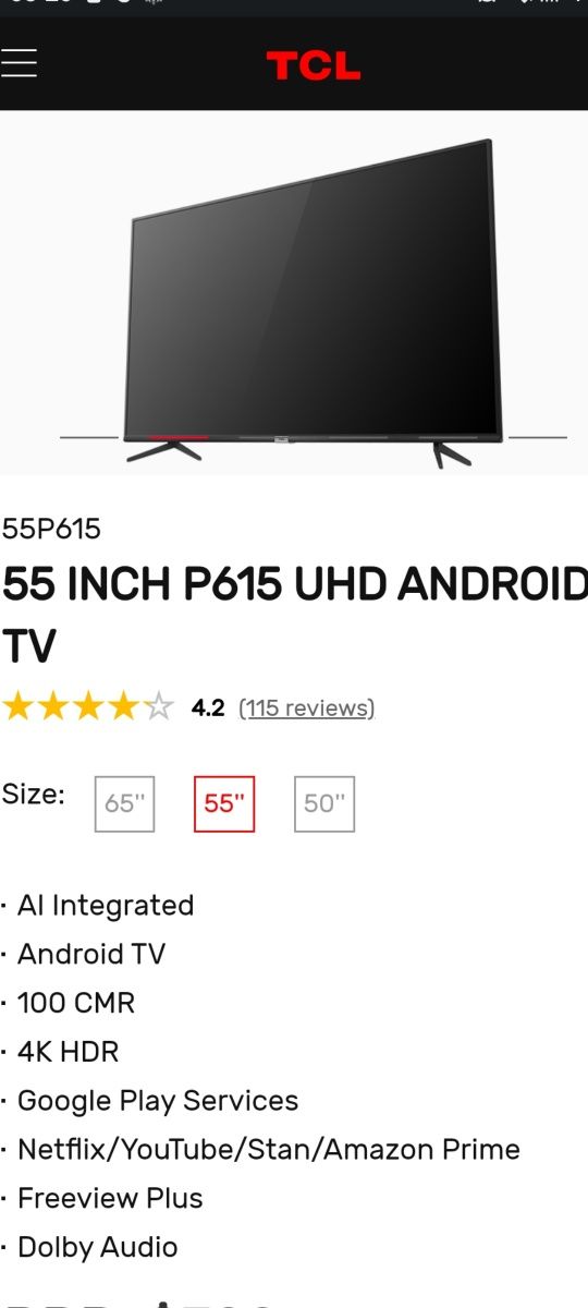 TCL 55 inch Android 4K TV sotiladi