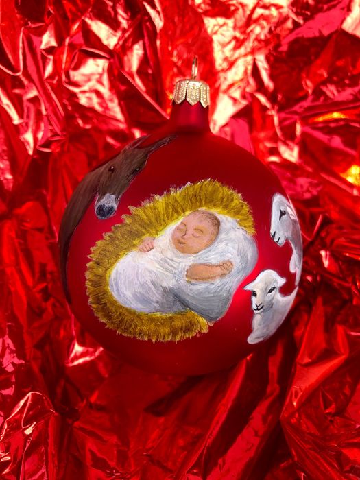 Glob de Crăciun din sticlă, pictat manual- Nașterea Domnului