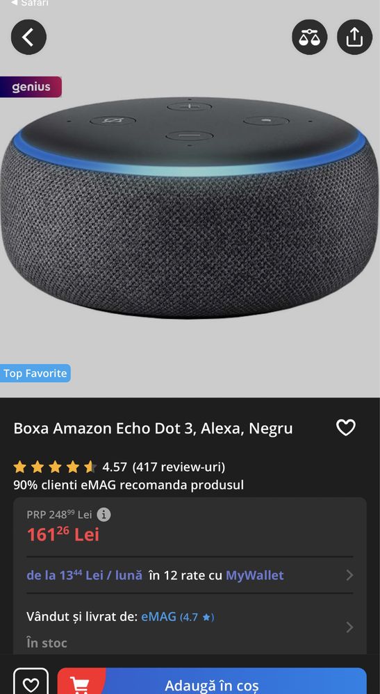 Boxa Amazon Echo Dot 3, Alexa, Negru, sigilata, plus adaptor