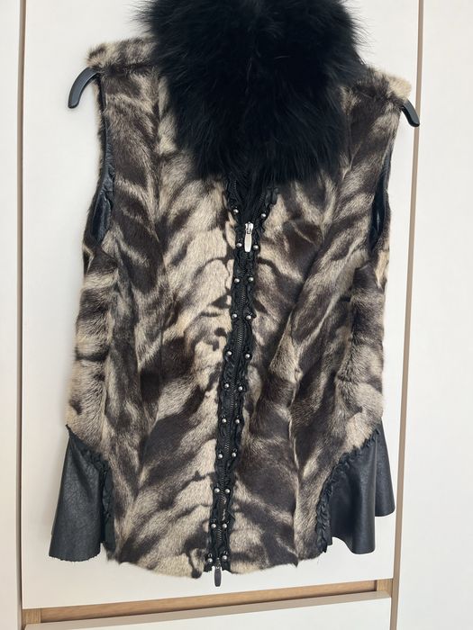 Кожен елек естествена кожа с пухкава яка