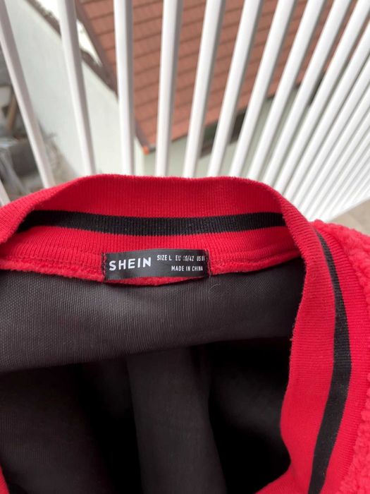 Geacă gulerV, Shein, L, roșu, texturat blaniță mieluț