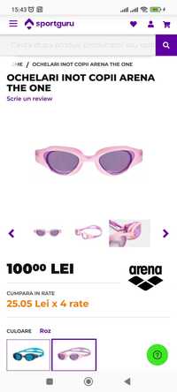 Ochelari de inot pentru copii copil ARENA The One noi roz mov