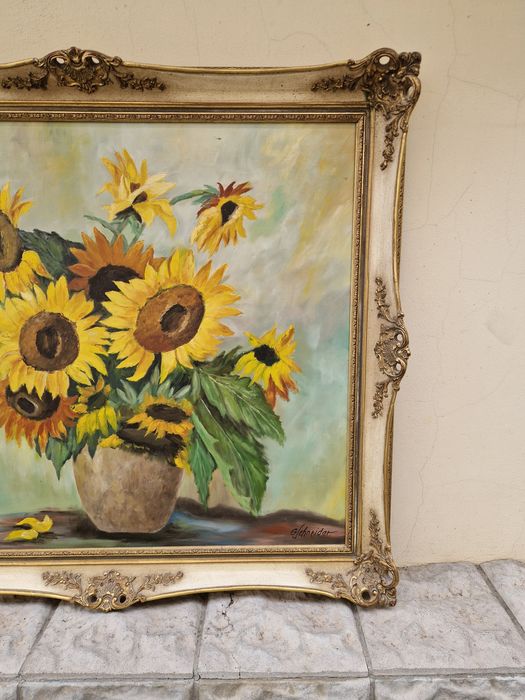 Натюрморт голям антикварен масло платно рамка