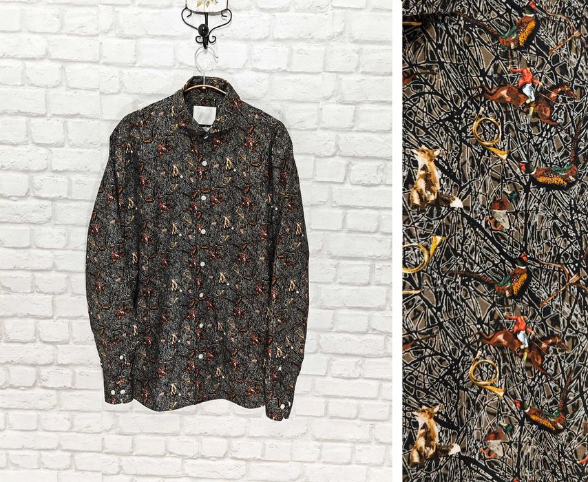 Oscar Jacobson Оригинална мъжка риза с ретро ловен десен размер 42 / L