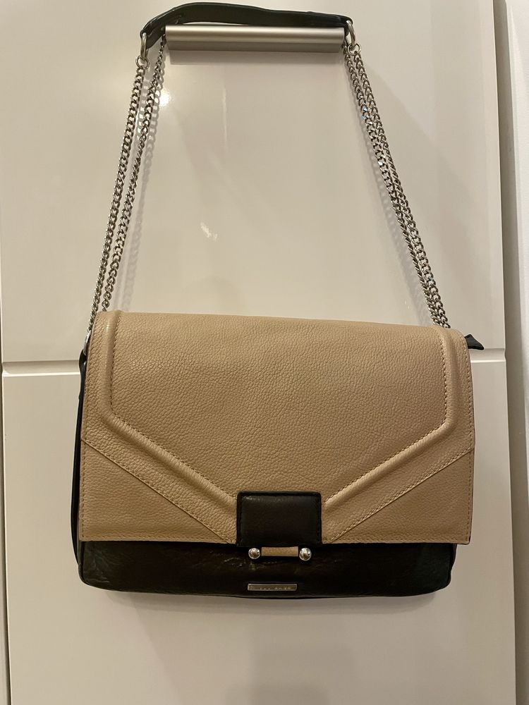 Geanta din piele Yvy Bags, 29x19x7 cm, bleumarin-bej