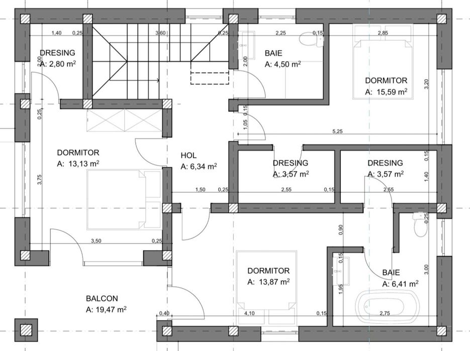 Vand Casa Colinelor 210 mp2 la gri (semifinisat) cu teren 350 mp2
