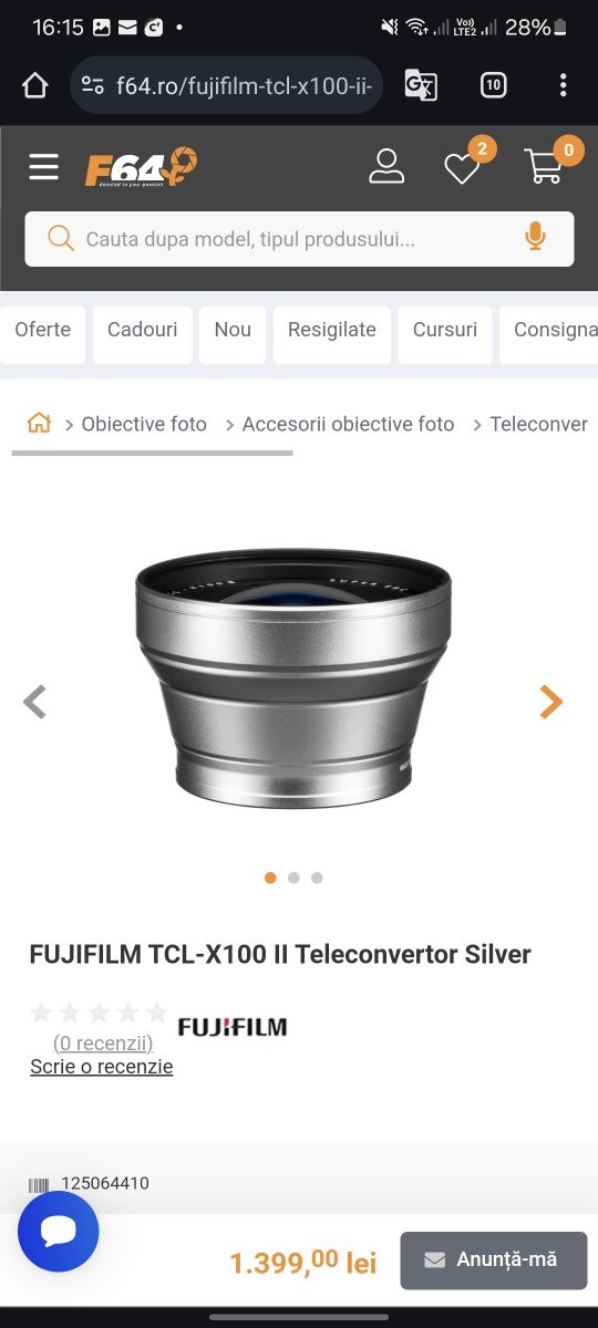 Vand Fujifilm TCL-X100 II Teleconvertor Gri