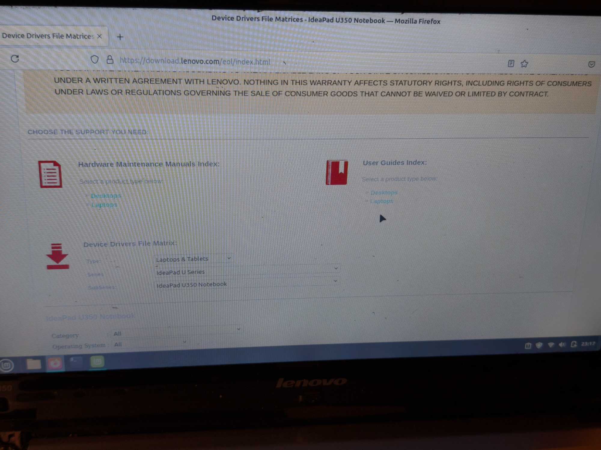 Laptop Lenovo IdeaPad U350 Linux Mint лаптоп 13.3" Intel 3GB RAM 250GB