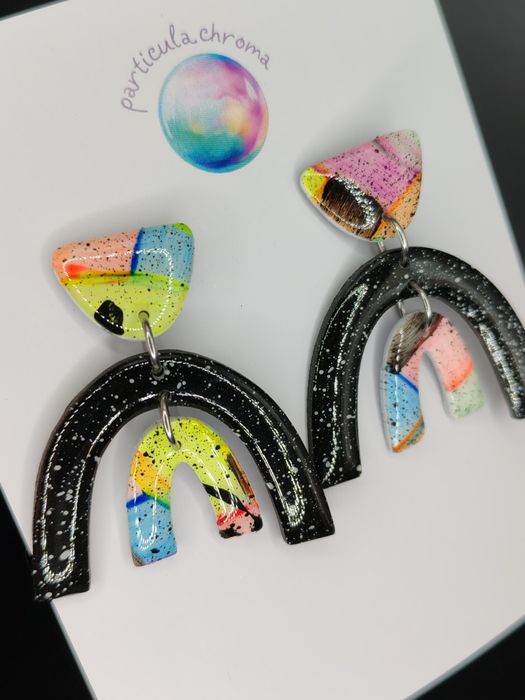 Cercei lut polimeric funky retro neon lucrați manual