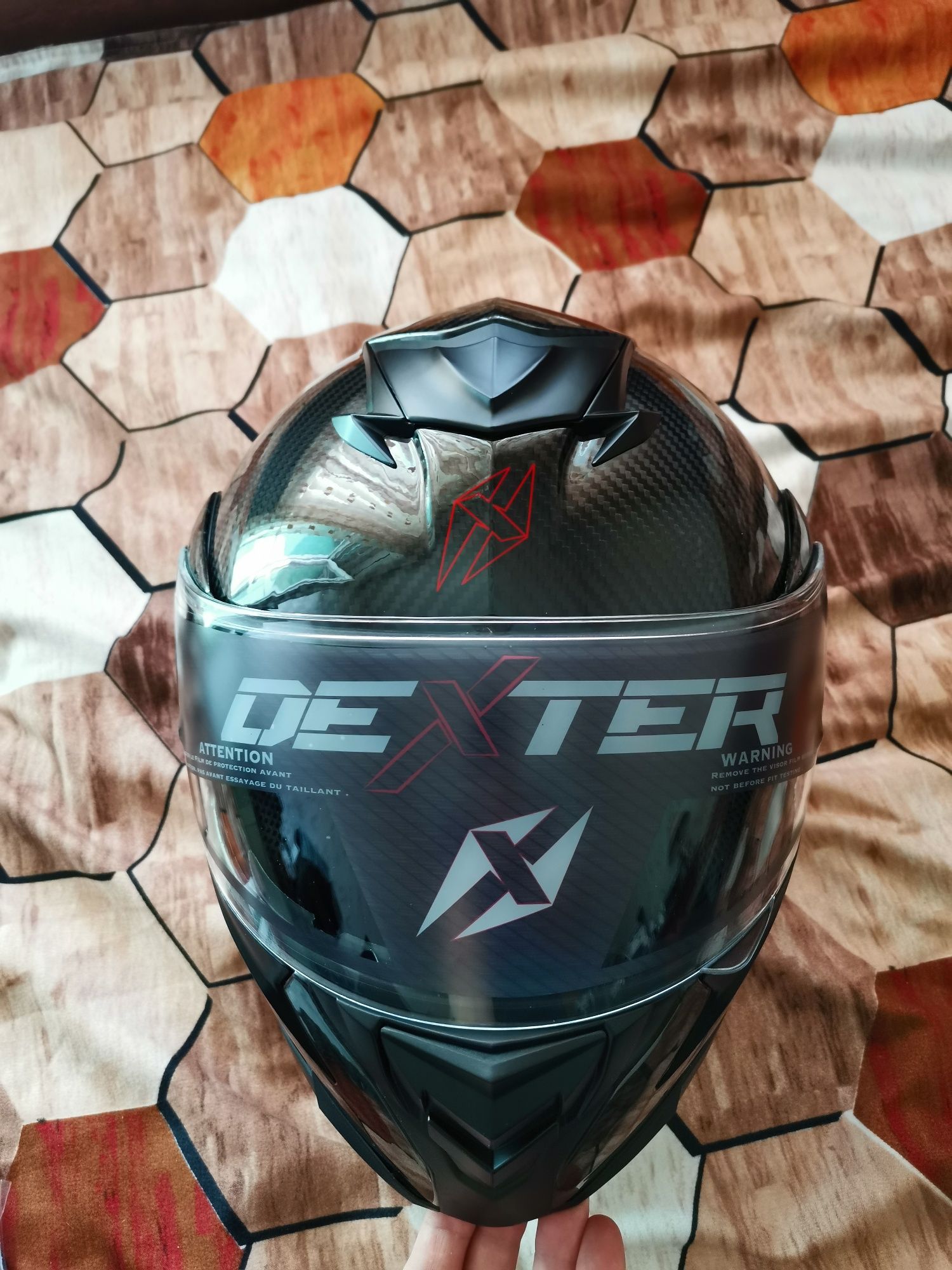 Каска за мотор Dexter Adron Carbon Evo Gloss Carbon Fibre