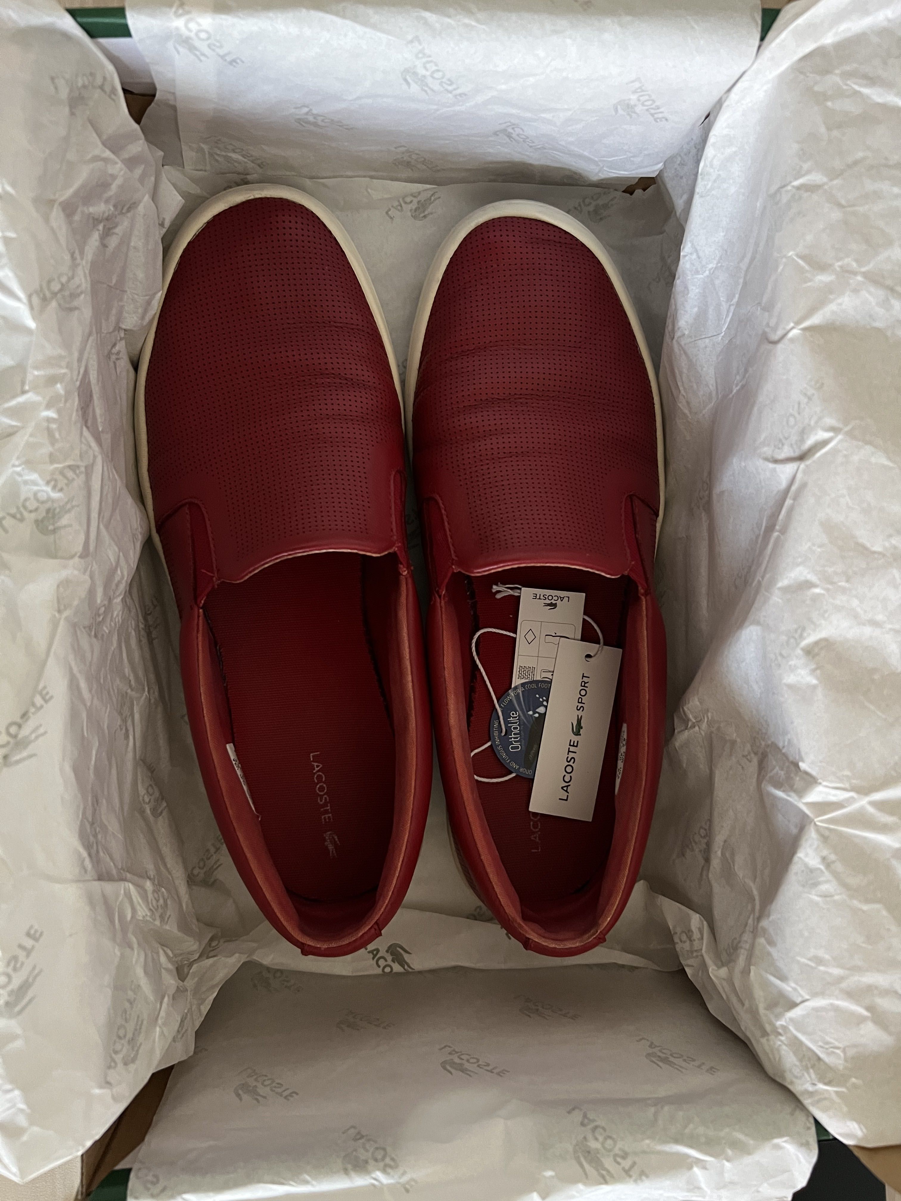 Lacoste Gazon Sport, Sneakers Shoes, Red Leather, Size:40 EU