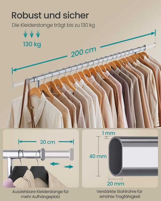 Suport umerase pe roti, Songmics, bare ajustabile, inox