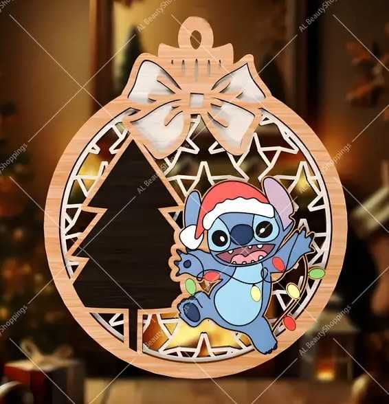 Коледна декорация Stitch/Стич –дървени топки, коледни чорапи и стикери
