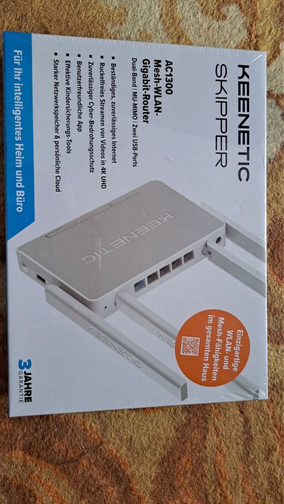 Безжичен рутер, Keenetic Skipper AC1300 Dual Band Mesh Wi-Fi 2 ядр.CPU