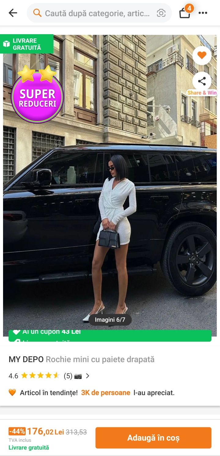 Rochie mini cu paiete drapată