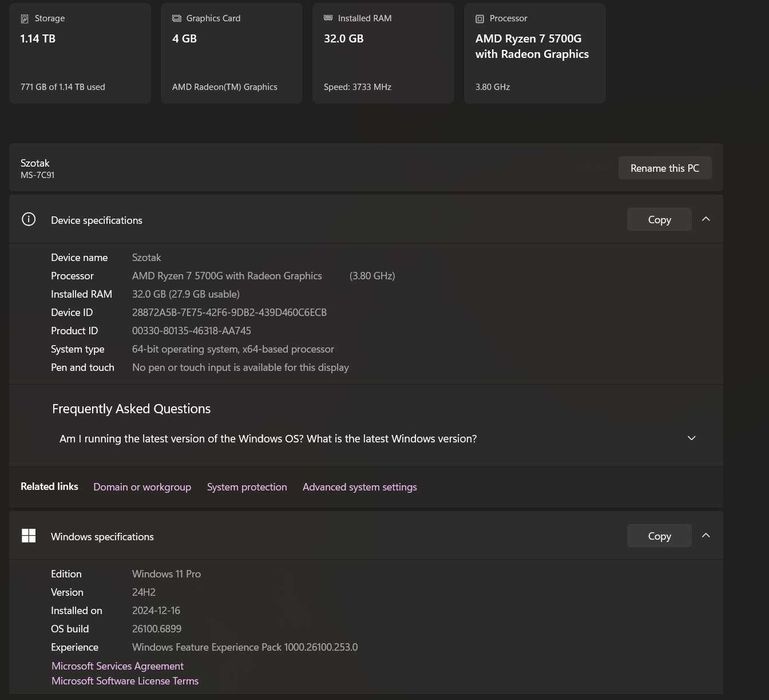 Desktop PC AMD Ryzen 7 5700G 32 GB Monitor LED IPS Philips 27"