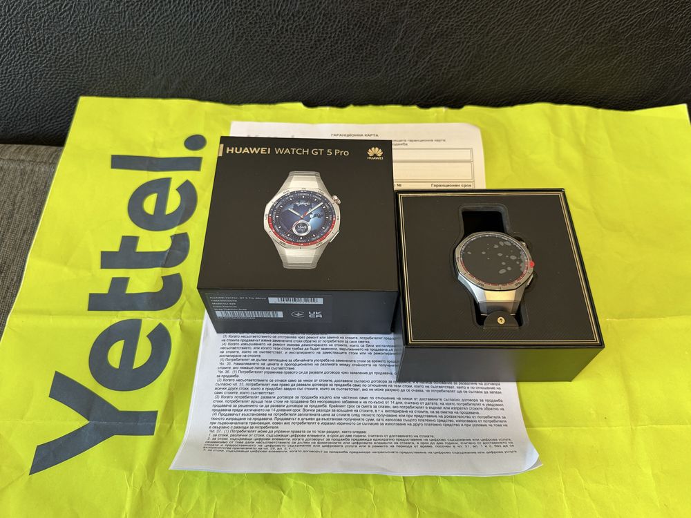 КАТО НОВ 46mm Huawei Watch GT 5 PRO Гаранция Yettel 2026 Titanium