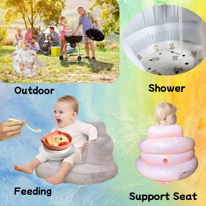 Надуваем бебешки диван с плюшен калъф за бебета 4-24 месеца