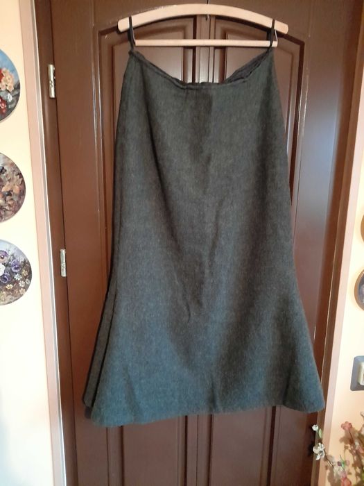 Fusta dama, lunga de toamna iarna, verde inchis stofa cu lana XL