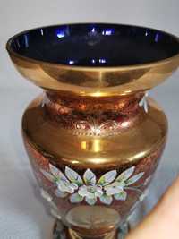 Vaza mare colecție cristal Bohemia albastru Cobalt placata cu Aur
