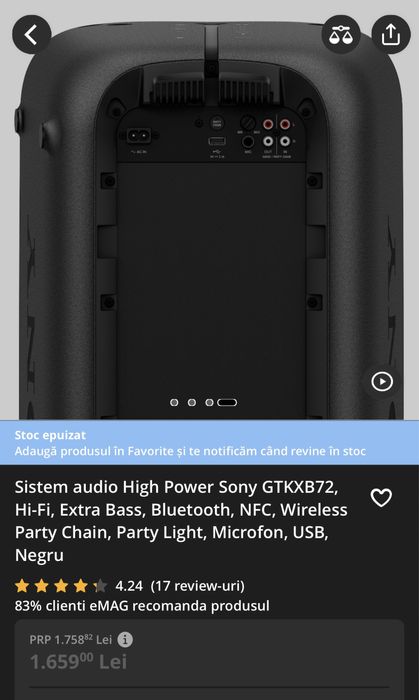 Vand Boxa Sony GTK-XB72