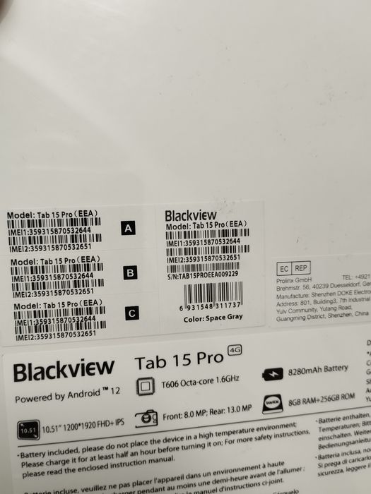 Tableta Sigilata, Blackview Tab 15 PRO, 256+14GB, Sim+Wifi, Gray