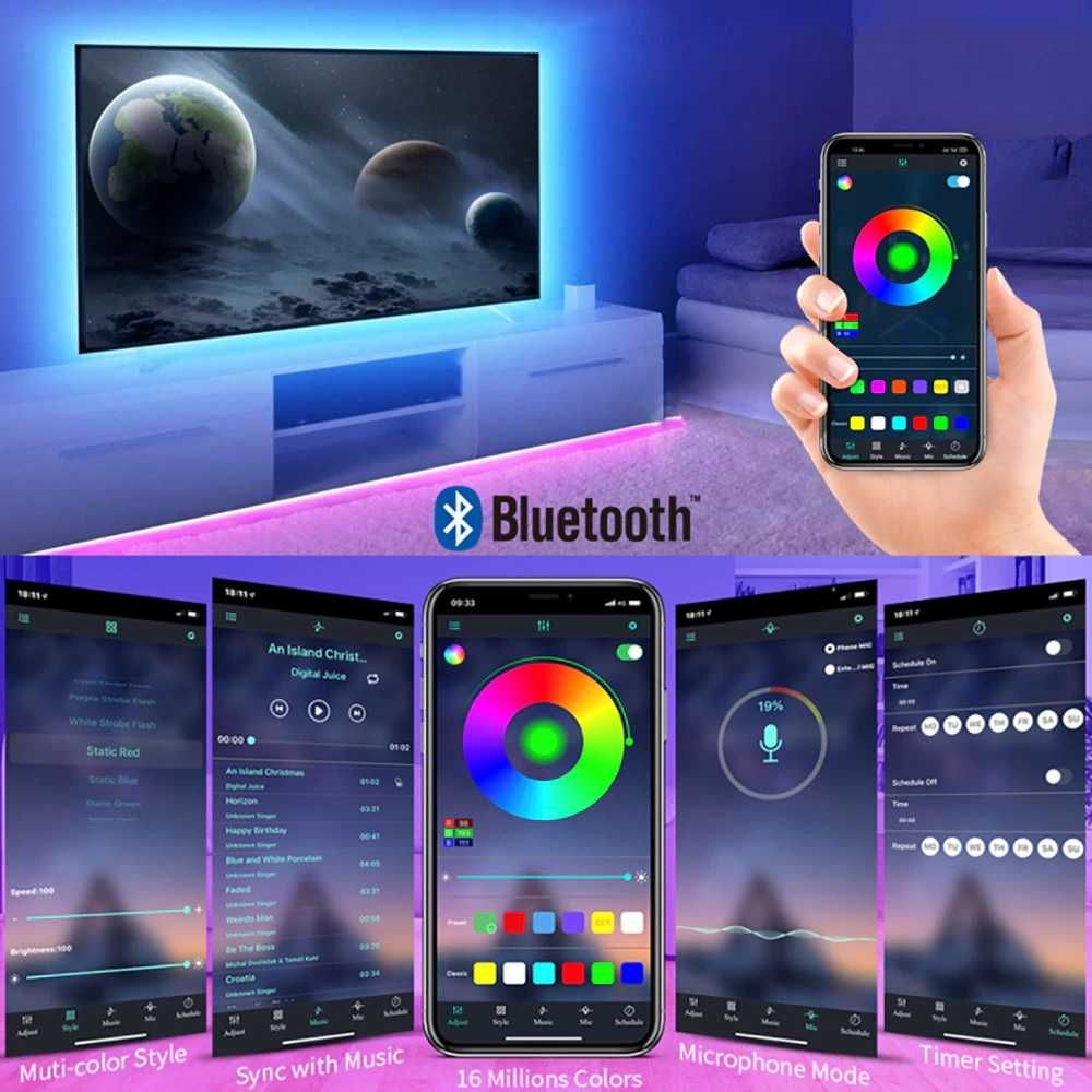 Гъвкава блутут LED лента телевизор RGB5050 Led Strip Light BT App 3м