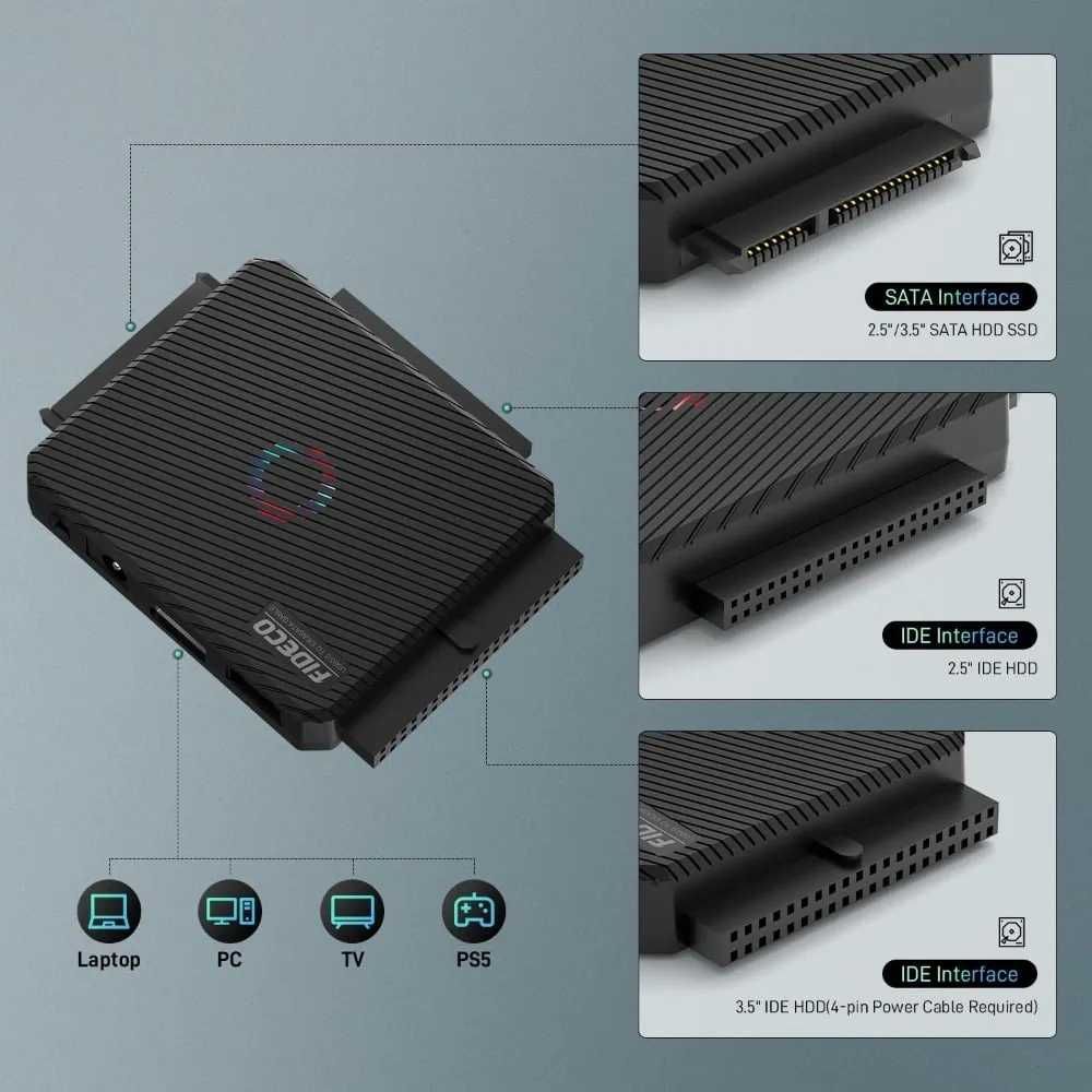 FIDECO USB 3.0 Кабел за връзка към HDD/SSD | IDE/SATA | 2.5″/3.5″