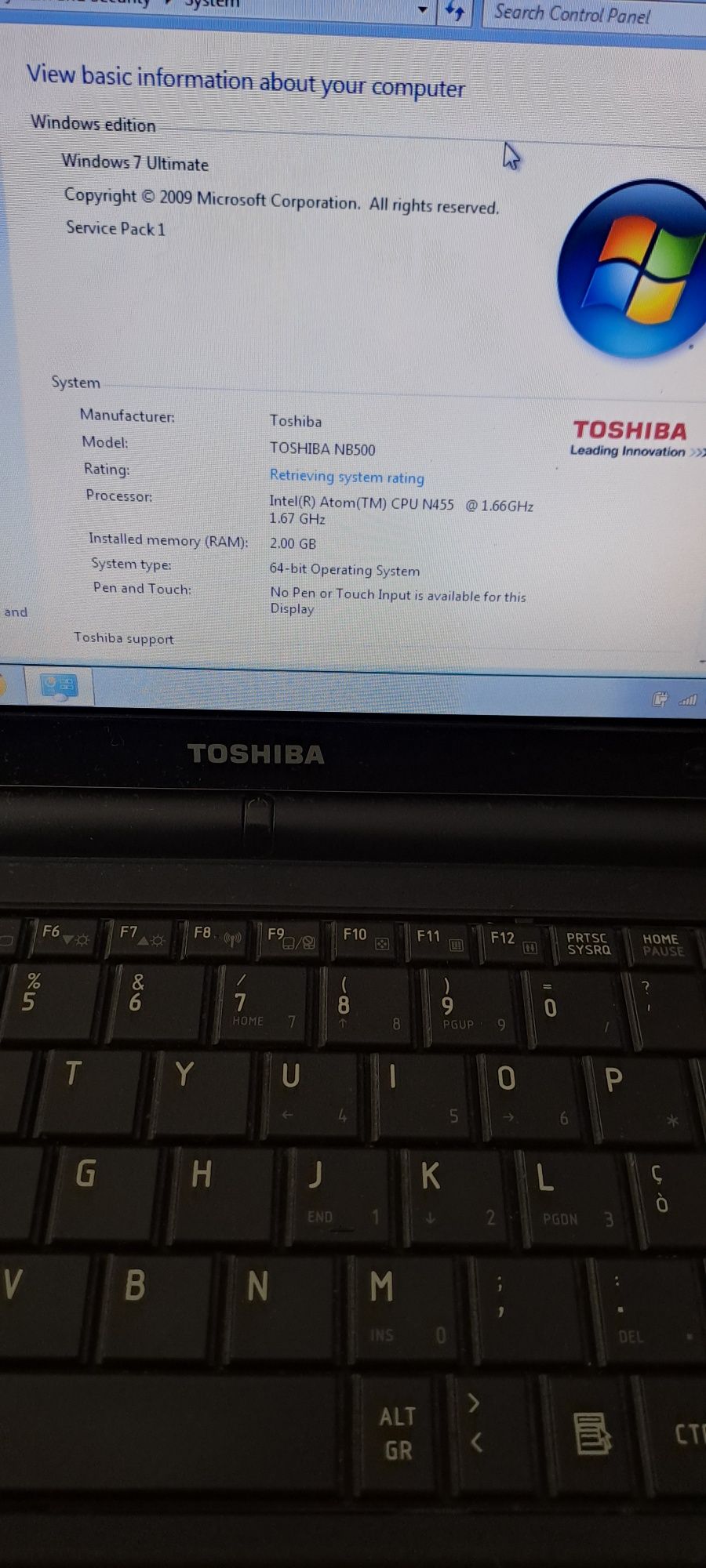 Notebook toshiba : 10.1 inch / 2 gb ram / 320 gb hard